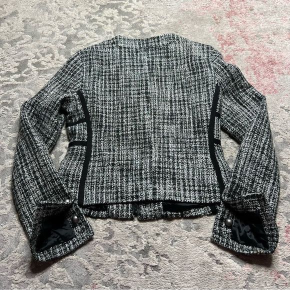 EXPRESS VTG Tweed Metallic Plaid Black Silver Jacket Coat Women's Size Small - Picture 2 of 11